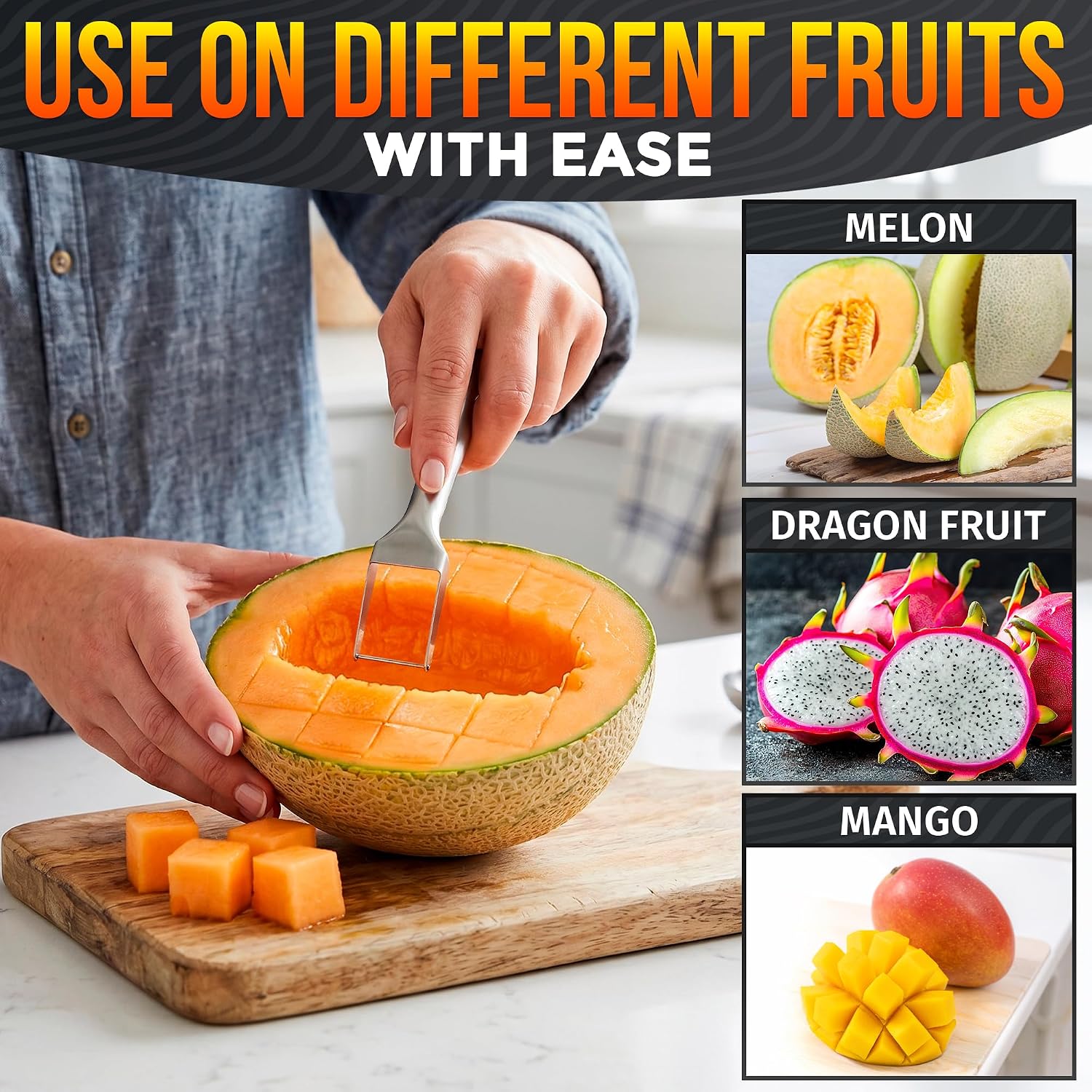Stainless Steel Watermelon Slicer Cutter Tool – Easy Grip Durable Slicer For Watermelon, Cantaloupe, Papaya, Honeydew & More, Cut Cubes Or Slices Fast | Mess-Free Prep For Parties, Bbqs, Summer Snacks