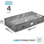 Under Bed Storage Bins - 90L Pack Of 4 Under The Bed Storage Containers For Clothes, Blankets, Winter Clothing, & Shoes - Underbed Storage Containers With Handles, Dual Zippers, & Clear Top