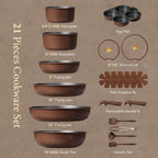Carote 21Pcs Pots And Pans Set, Nonstick Cookware Set Detachable Handle, Induction Kitchen Cookware Sets Non Stick With Removable Handle, Rv Cookware Set, Oven Safe, Brown