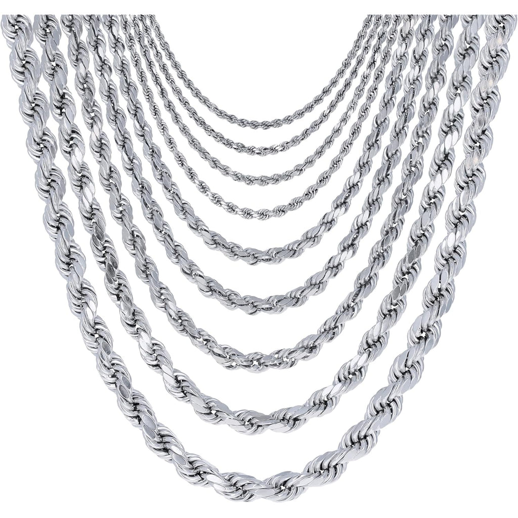 Nuragold 10K White Gold Solid Rope Diamond Cut Chain Necklace 16"-30" (1.5mm-6mm) Made in Italy (Mens Womens Unisex Jewelry