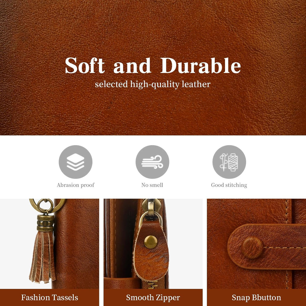 Leather Wallet Women,Rfid Blocking Small Wallets For Women Compact Bifold Slim Wallet Card Holder With Zipper Coin Pocket Brown