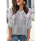 KISSMODA Women's Round Neck Pleated 3/4 Sleeve Tunic Top
