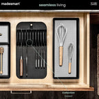 Madesmart Knife Mat, Compact Soft-Grip Slot Organizer For 5 Knives, Non-Slip Drawer Insert Protects Blades And Maximizes Space, Carbon