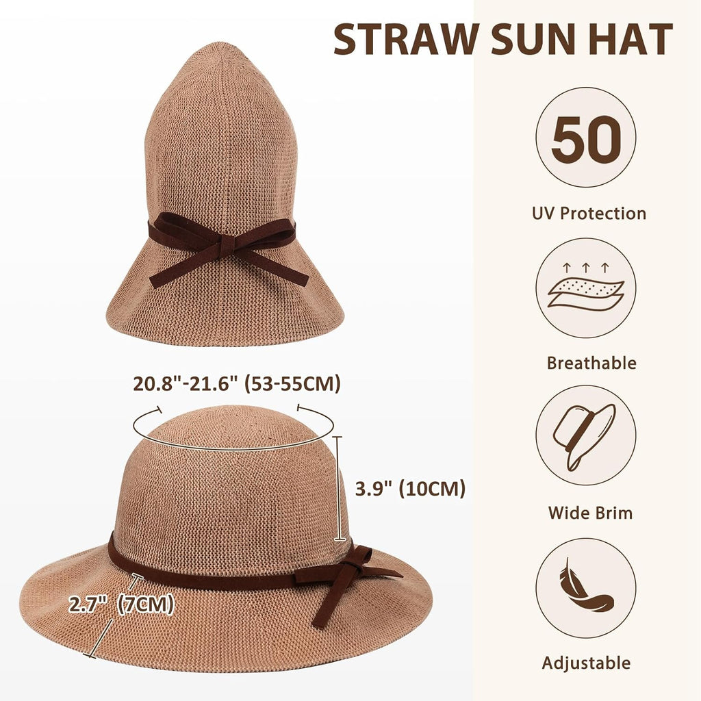 Sun Beach Hats For Women, Summer Sun Protection Upf 50+ Uv Wide Brim Woven Hat Foldable Packable Knitted Cap
