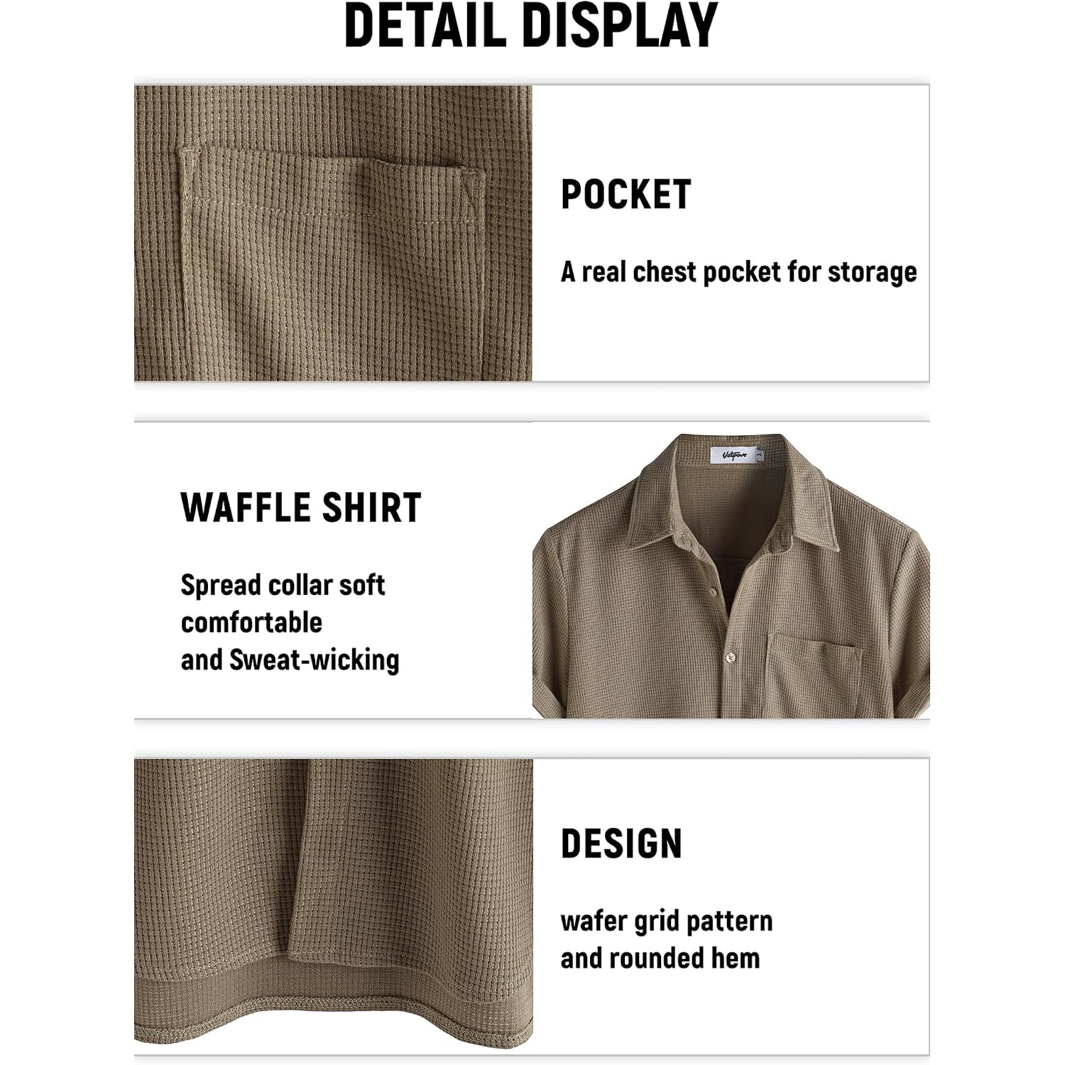 Vatpave Mens Casual Waffle Shirt Short Sleeve Button Down Summer Shirts Loose Fit Beach Shirts