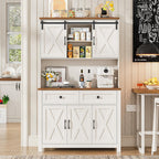 67.7 Inch Farmhouse Pantry Storage Cabinet With Sliding Barn Doors, 2 Drawer Farmhouse Coffee Cabinet With Adjustable Shelf, Side Board With Buffet Cupboard For Livingroom Kitchen, White