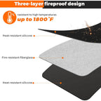 20" Tabletop Fire Pit Mat For Solo Stove Mesa Xl, Table Top Protector-Black | 1800°F Fiberglass, Dual Silicone, Waterproof, Oilproof, Anti-Slip Base, Anti-Curl Mat For Patio, Camping, Deck, Ember Guard