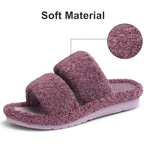 Women'S Fuzzy House Slippers With Moderate Arch Support Open Toe Cozy Bedroom Shoes Indoor