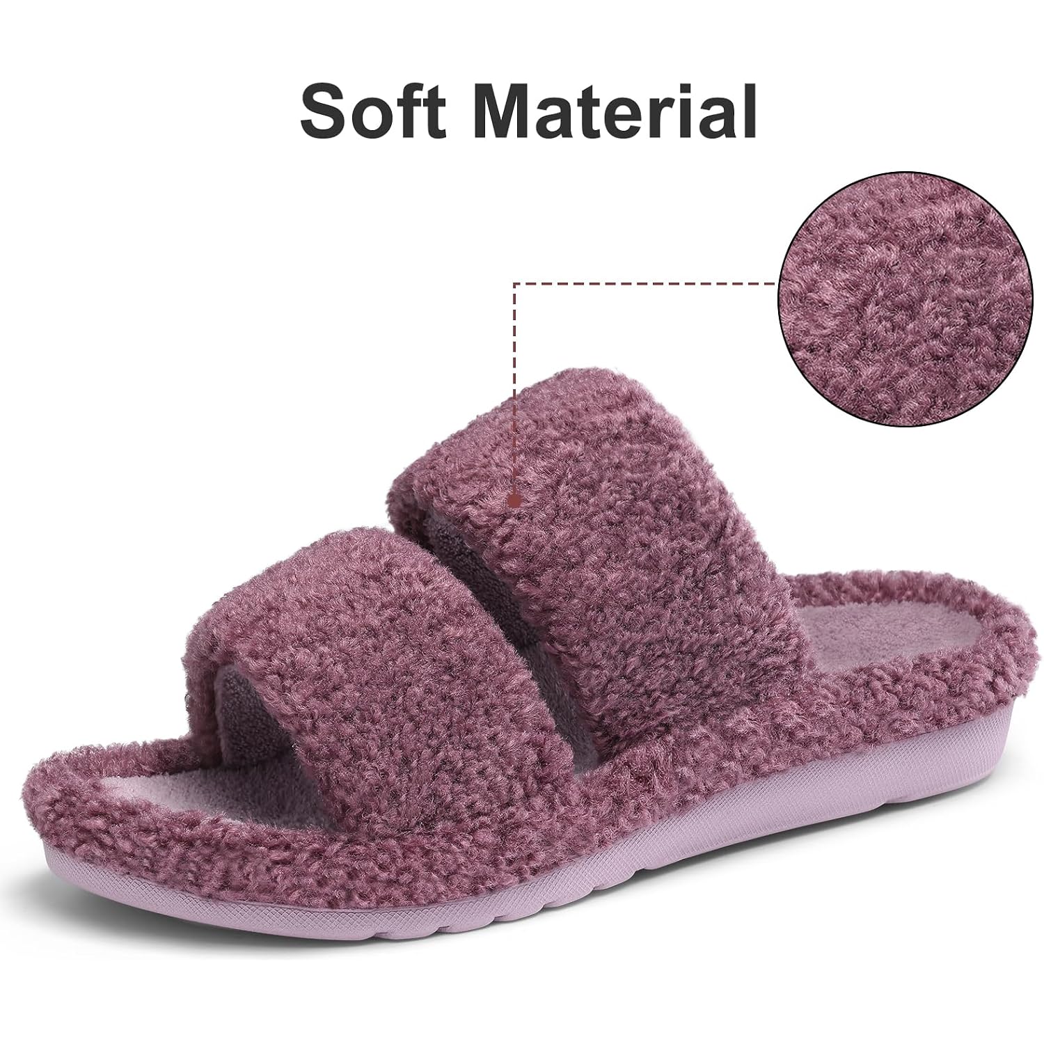 Women'S Fuzzy House Slippers With Moderate Arch Support Open Toe Cozy Bedroom Shoes Indoor