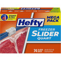 Hefty Slider Quart Freezer Bags, 74 Count, Quart Slider Bags for Freezer, Holds Individual Leftovers, Sliced Fruits and Veggies, and More, Writable Label, Secure Zip and Click Closure