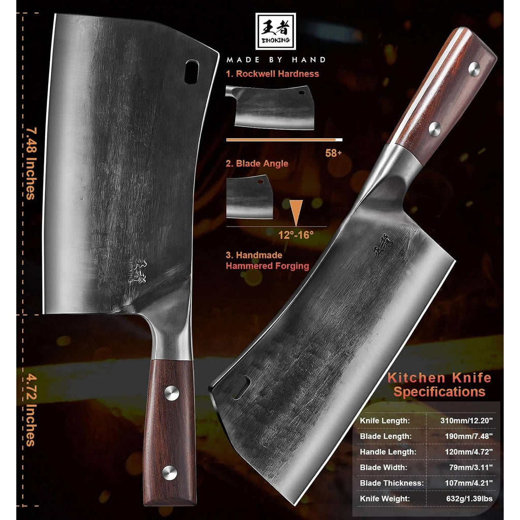 7.5″ Cleaver Knife, Chef’S Knives – Hand Forged, German High Carbon Stainless Steel Butcher Knife With Full Tang Handle For Home Kitchen & Restaurant
