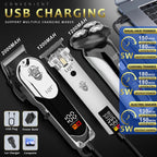 Professional Barber Kit For Men, Cordless Hair Clipper, Trimmer & Rotary Shaver Set With Led Display, Usb-C Rechargeable Battery,Precision Blades,Adjustable Speeds,Low Noise,Grooming Gifts For Men