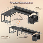 66" L Shaped Gaming Desk With Led Lights & Power Outlets, Computer Desk With Fabric Drawers And Print Stand, Corner Office Desk, Monitor Stand, Mesh Cpu Stand, Black