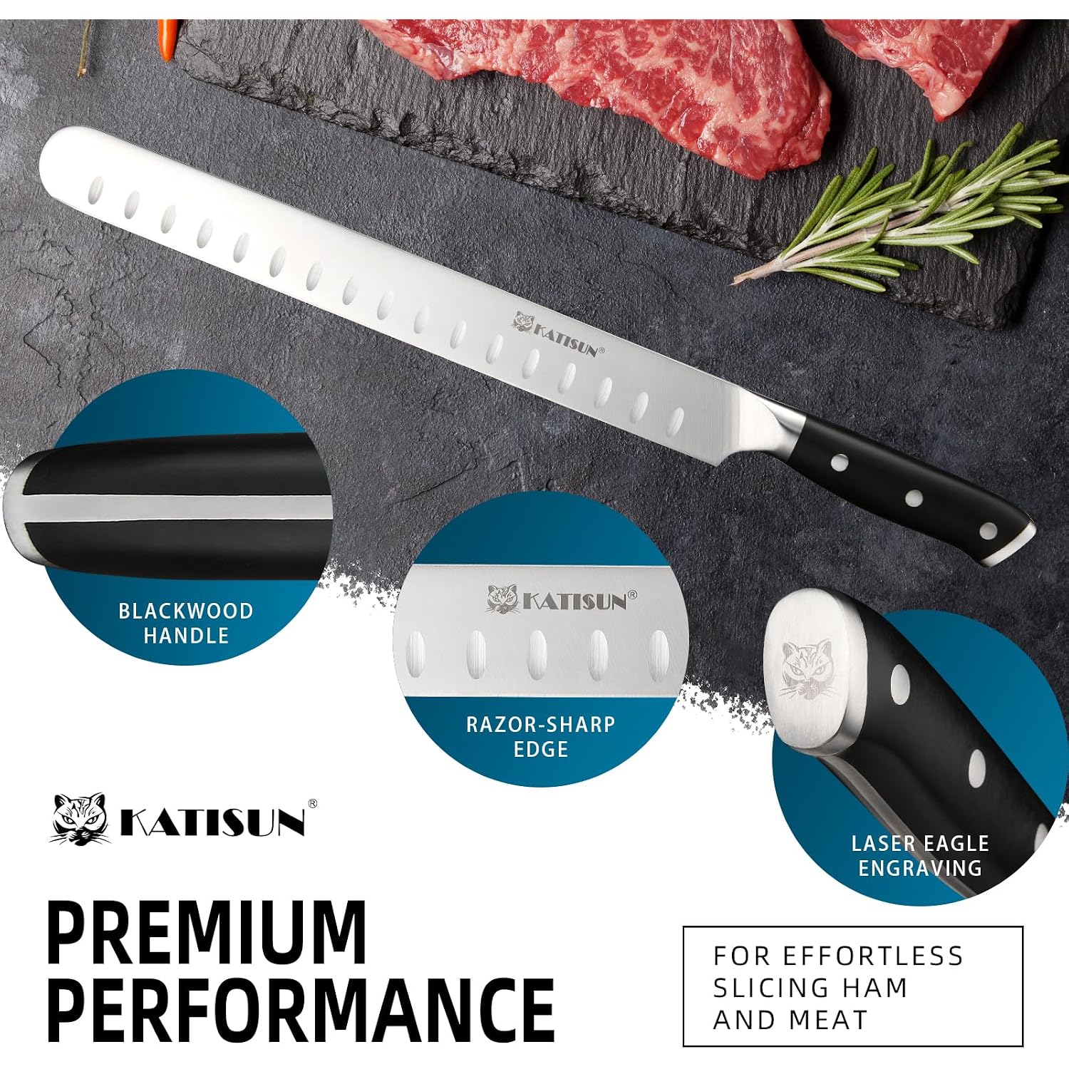 Brisket Knife, 12 Inch Carving & Slicing Knife For Meat Cutting, Bbq, Razor Sharp German Steel, Sheath Included, Ergonomic Handle Design, Grilling Gifts For Men