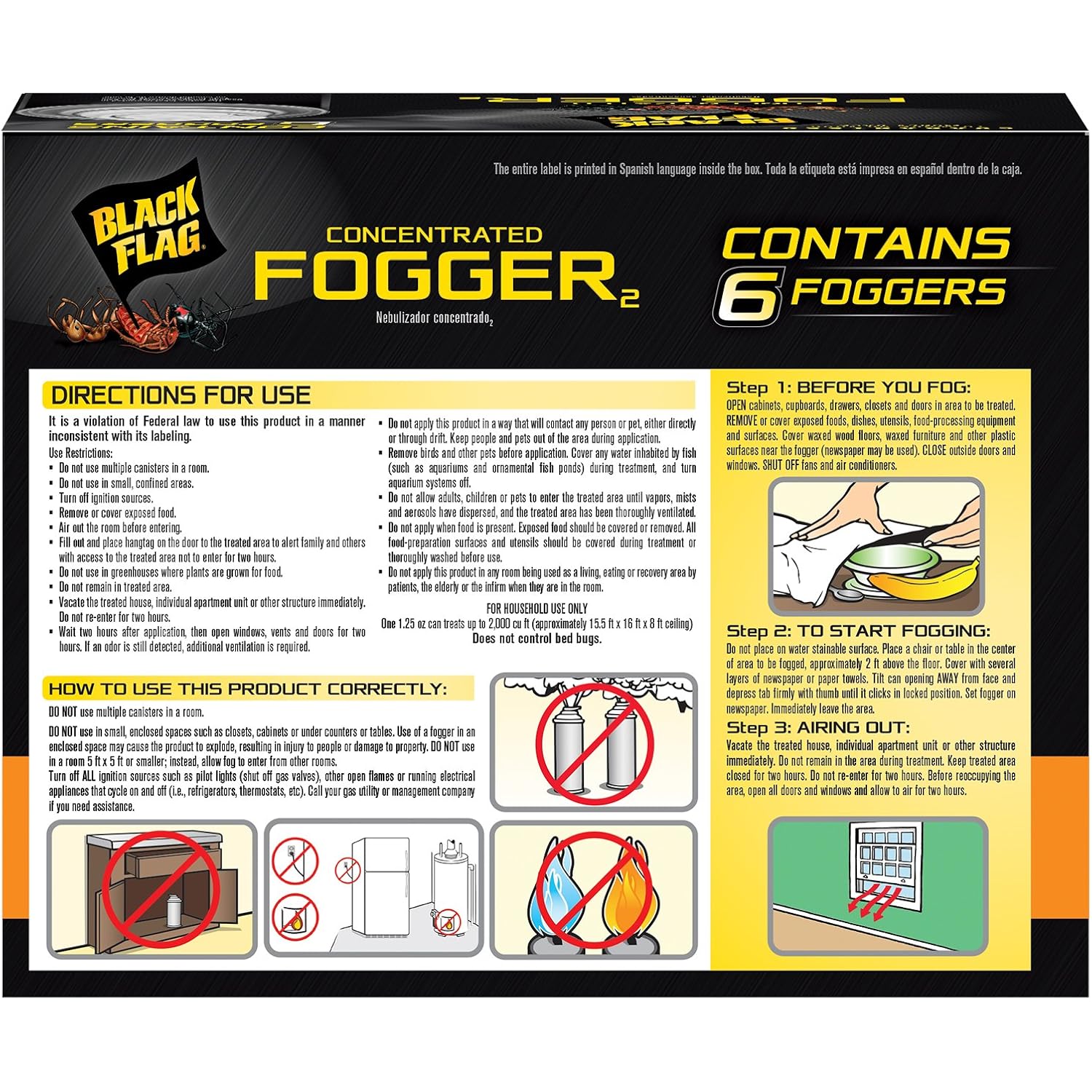 Black Flag Concentrated Fogger, 6 Count-1.25 Ounce Cans, Indoor Insecticide, 1 Pack