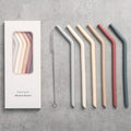 Nightingale Reusable Silicone Straws - Bendy Drinking Straw With Cleaning Brush - Collapsible And Bendable Travel Straw For Kids - Dishwasher Safe, Food-Safe - Set Of 6 (Oak Multi)