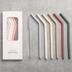 Nightingale Reusable Silicone Straws - Bendy Drinking Straw With Cleaning Brush - Collapsible And Bendable Travel Straw For Kids - Dishwasher Safe, Food-Safe - Set Of 6 (Oak Multi)