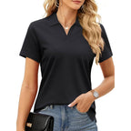Smeng Women'S Polo Shirts Cotton Pique Short Sleeve Summer Tops Collared V-Neck Work,Casual,Golf Shirt