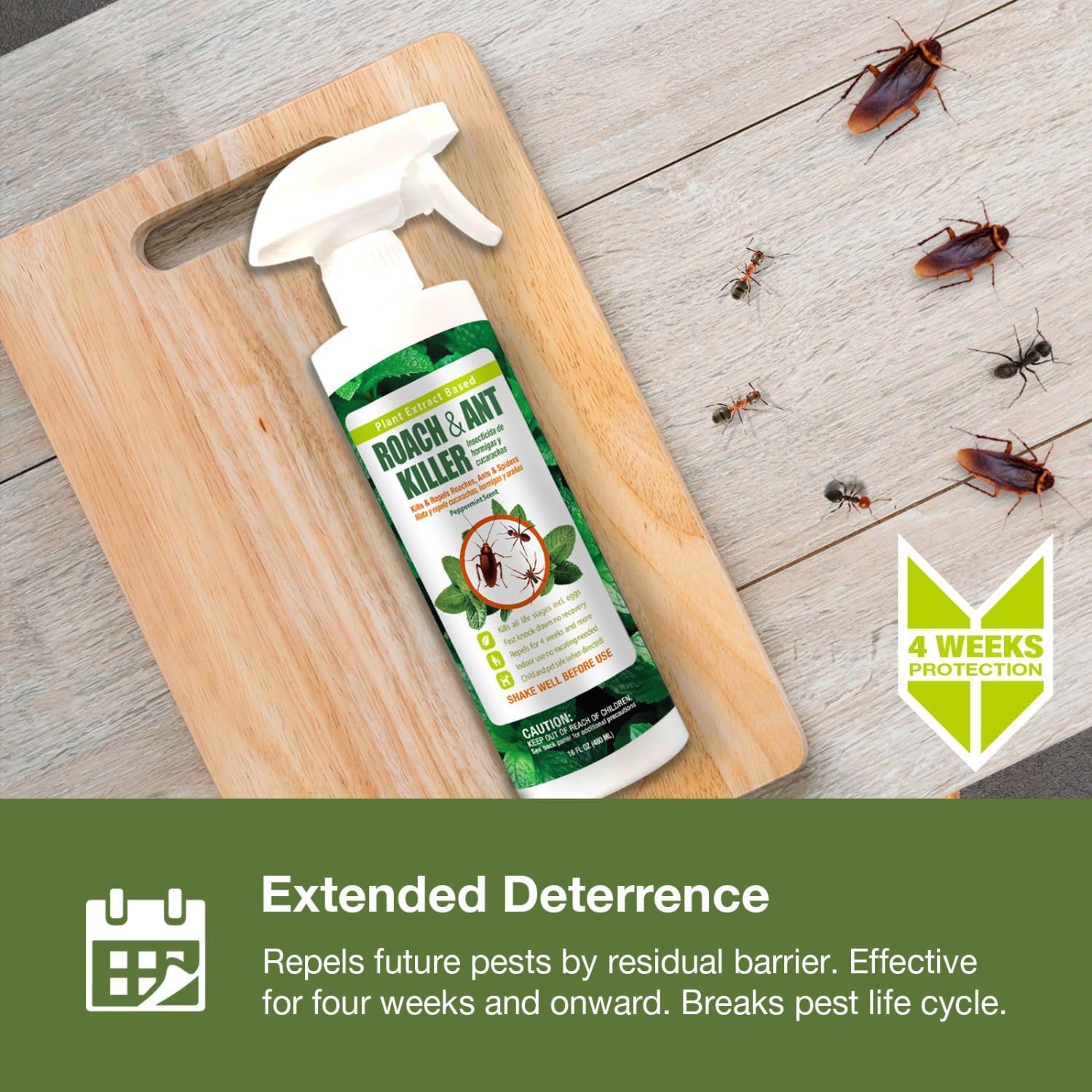 Ecovenger® Roach And Ant Killer 16 Oz | Kills On Contact | Extended 4-Week Deterrence | Peppermint Scent | Child And Pet Safe