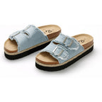 Pepstep Slide Sandals For Women With Soft Cork Footbed And Strap, Ladies Fashion Platform Slide Sandals Comfortable Slip On Style
