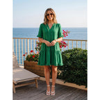 Dokotoo Womens Summer Dresses 2026 V Neck A Line Short Sleeve Casual Ruffle Babydoll Mini Dress