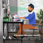Pamray 32 Inch Small Computer Desk With Monitor Stand, Simple Office Desk With Headphone Hook For Small Spaces, Kids Study Writing Table For Bedroom, Black