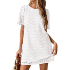 Prettygarden Women'S 2026 Summer Casual Short Dresses Embroidered Lace Short Sleeve Boho Mini Dress Beach Vacation Clothes