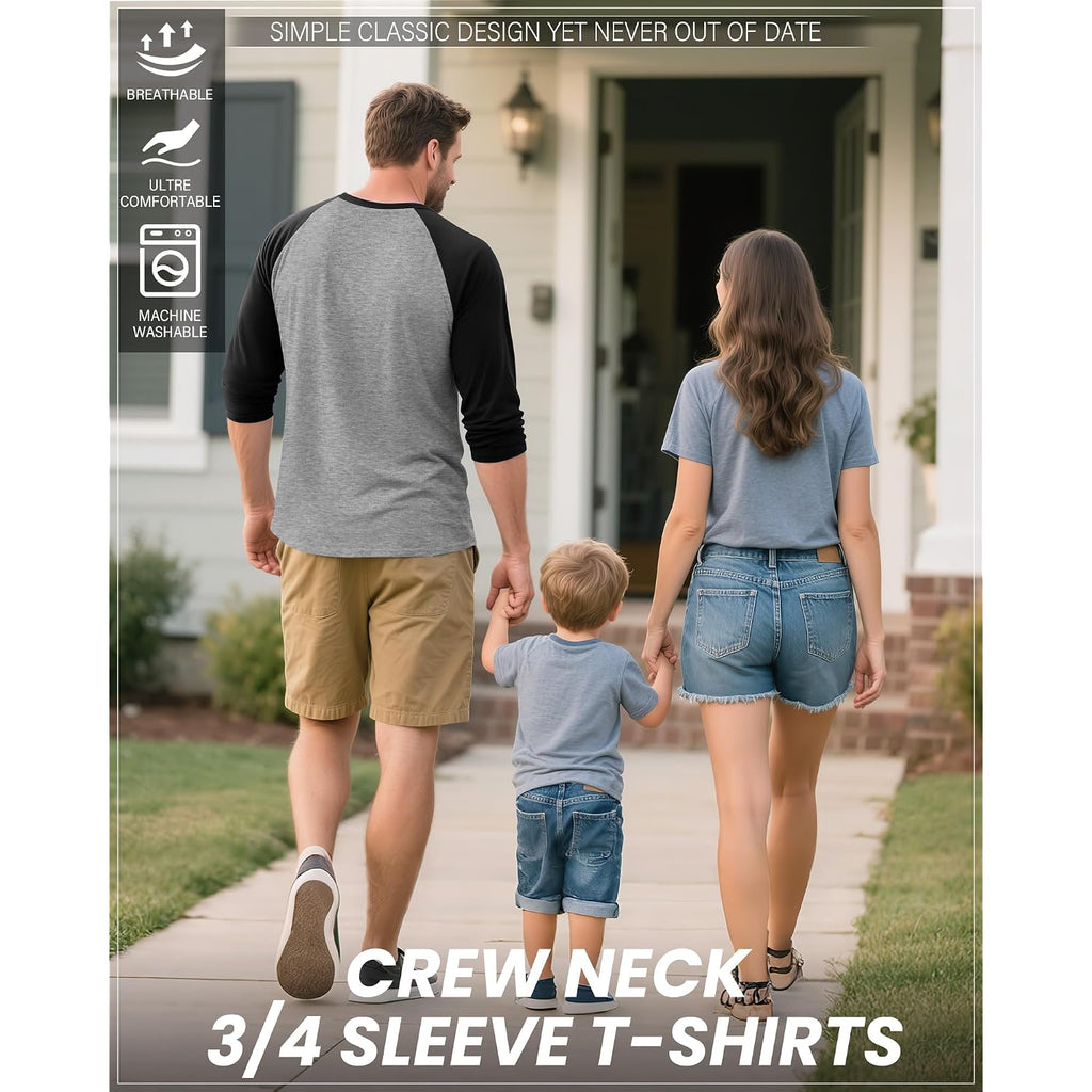 Huukeay 3 Pack Men'S 3/4 Sleeve Shirts Crew Neck Baseball T Shirts Moisture Wicking Athletic Tops