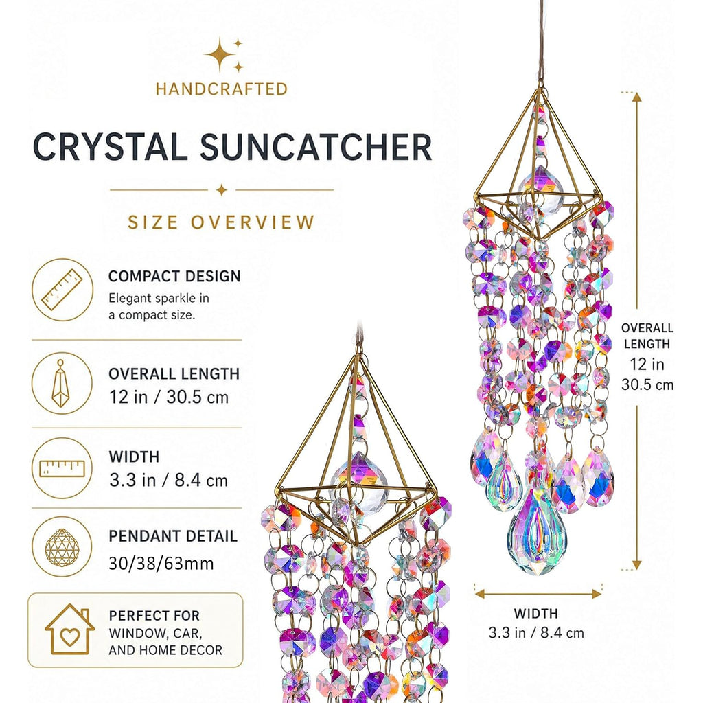 Crystal Suncatchers For Window Hanging Rainbow Maker Sun Catchers Indoor | Glass Wind Chime Garden Sun Catchers With Crystals Prisms,Whimsical Decor For Home,Handmade Gold Plated,With String & Hook