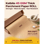 Katbite Unbleached Parchment Paper Roll, 15In X 242Ft, 300 Sq.Ft, Non-Stick With Serrated Cutter For Baking, Cooking, Air Fryer
