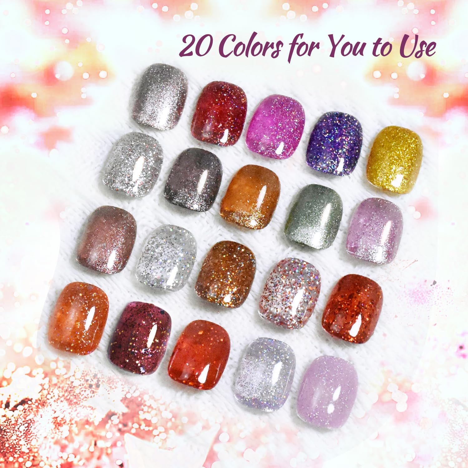 JODSONE 23 Bottles of Glitter Colorful and Elegant Gel Polish kit with 3 Bottles of Matte and Glossy Top Coat Base Coat Gel Nail Set
