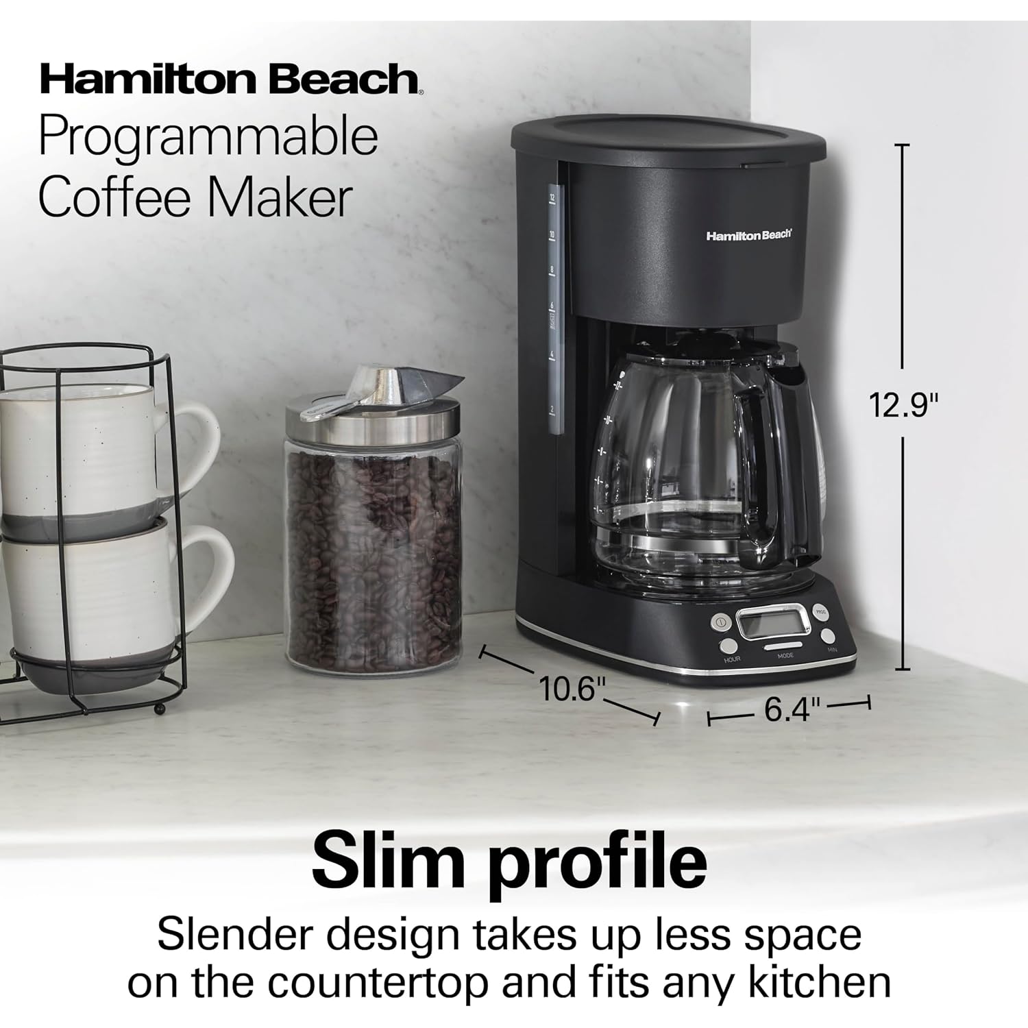 Hamilton Beach 12 Cup Programmable Hot & Iced Coffee Maker | Glass Carafe | Auto-Pause And Pour | 4-Hour Auto Shutoff | Black With Chrome Accents | 43690J