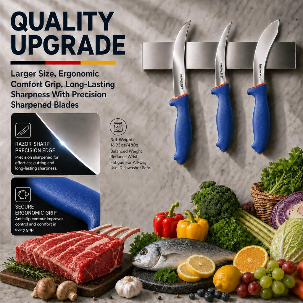 Dragon Riot 3 Pcs Butcher Knife Set, Stainless Steel Boning & Carving Knives, Sharp Kitchen Cutlery For Meat Cutting Trimming, Perfect For Home Kitchen, Outdoor Camping Bbq & Holiday Gift