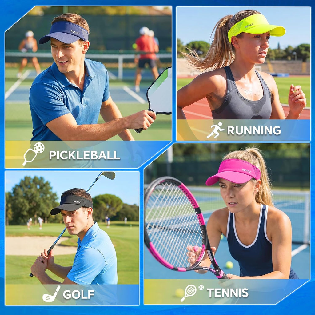 BEACE Sun Visor Hat Women Men-Lightweight Wicking Stretchy Sports Sunvisor Cap for Golf Tennis Running Pickleball Beach Bule