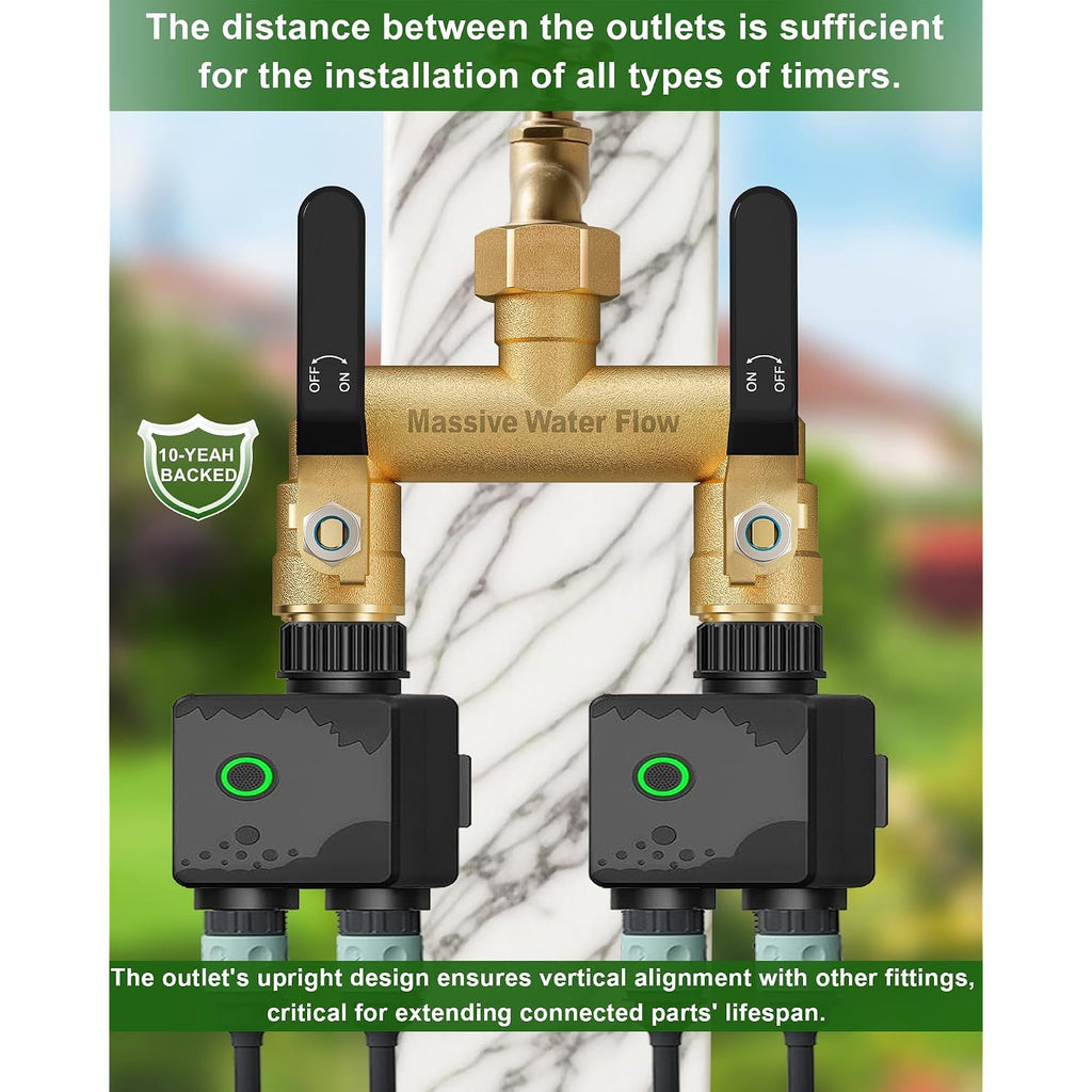 Hose Splitter 2 Way Heavy Duty, Full Flow Garden Hose Splitter With 2 Long Metal Handles, Brass Rust And Freeze Resistant Water Hose Bib Splitter, T Adapter Connector With 3/4 - Inch Ght Thread（Black）