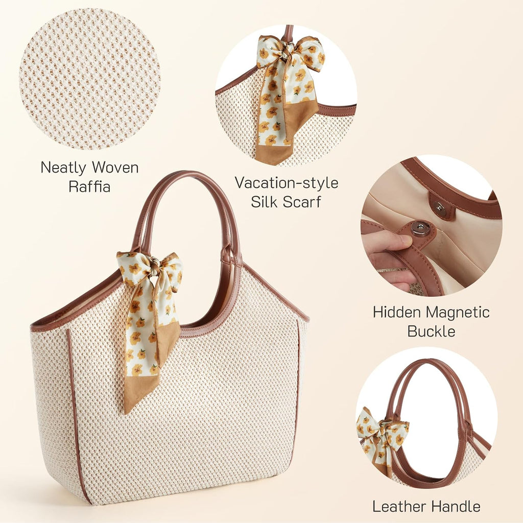 Large Straw Tote With Raffia Weaving, Sand-Resistant Shoulder Beach Bag, For Summer Vacation And Travel
