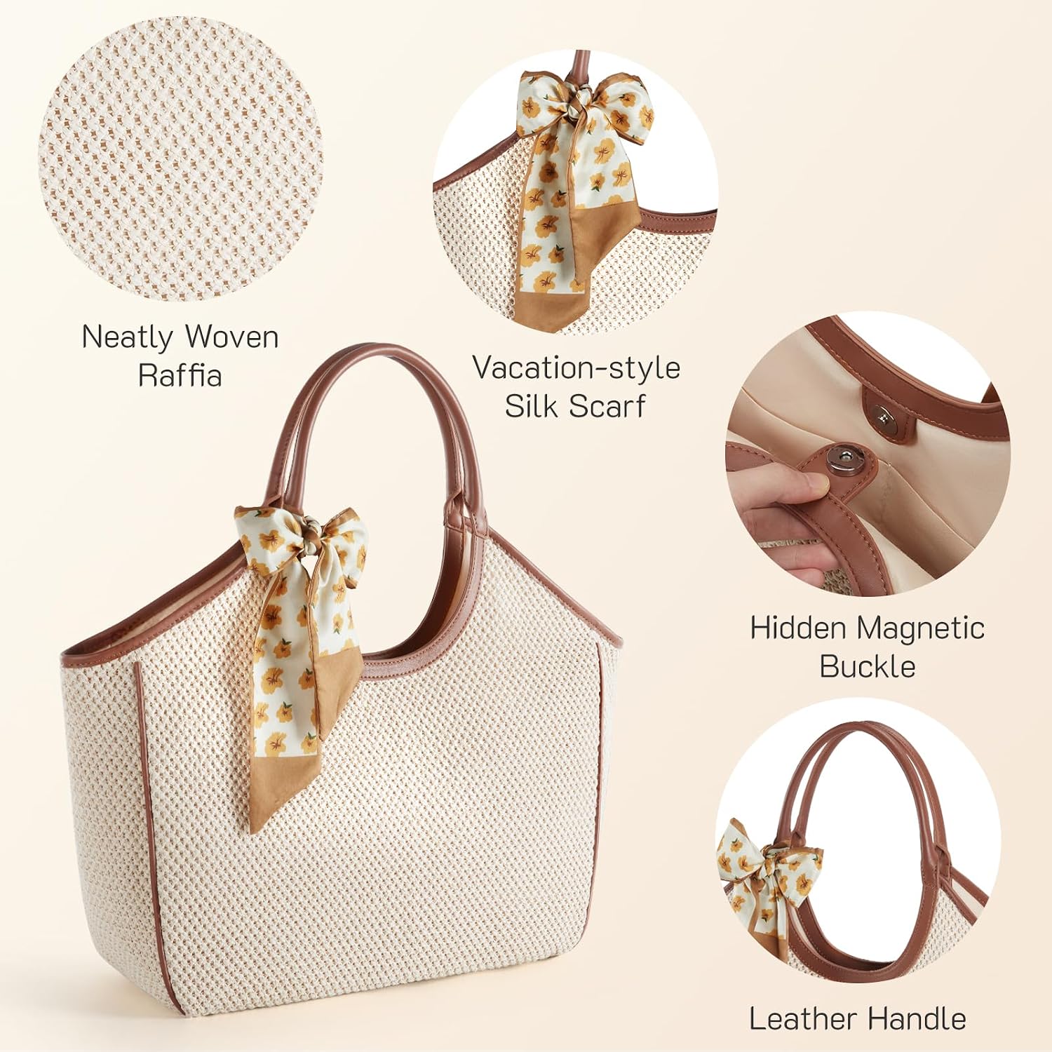 Large Straw Tote With Raffia Weaving, Sand-Resistant Shoulder Beach Bag, For Summer Vacation And Travel
