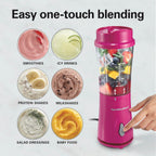 Hamilton Beach Portable Blender for Shakes and Smoothies, 14 Oz BPA Free Travel Cup & Lid, Durable Stainless Steel Blades, Personal Smoothie Blender, Raspberry, 51131G