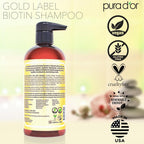 PURA D'OR Original Gold Label Anti-Thinning Shampoo - CLINICALLY TESTED – Natural Earthy Scent - Biotin & Argan Oil – Sulfate-Free Strengthening & Volumizing for Fuller-Looking Hair, Men & Women 16 oz
