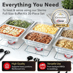Sterno Disposable Chafing Dish Buffet Set, 6-Hour Food Warmers for Parties, Catering Supplies, Complete Buffet Set, Warming Trays (30pcs)