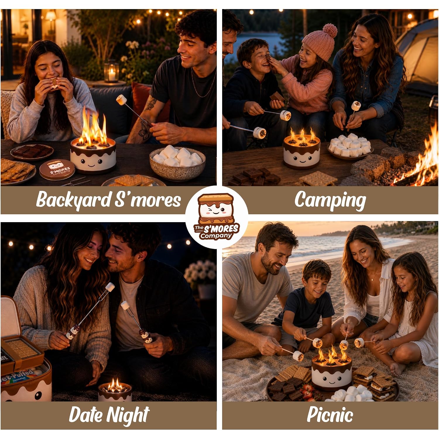 The S'Mores Company - Portable Fire Pit, Mini Tabletop Campfire (2-Pack) | Smores Soy Wax Firepit, Food Safe For Roasting Marshmallows, Bonfire Smores Maker, 3+ Hours Of Burn Time, Camping Stove