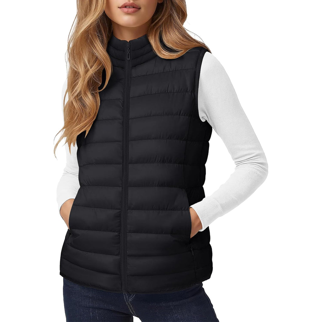 Women'S Quilted Puffer Vest Lightweight Sleeveless Puffy Jacket | Padded Gilet Outerwear,Warm,Wind,Moisture-Resistant,Stand Collar,Zip-Up,Inner Pockets,Winter,Casual,Outdoor