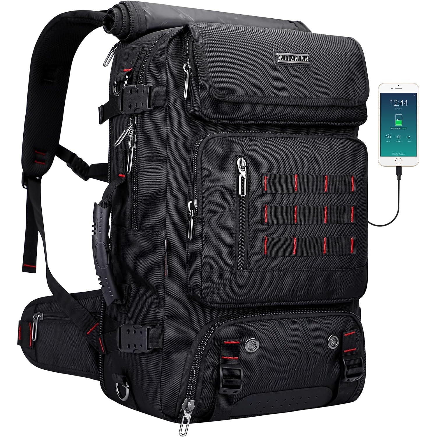 Witzman Carry On Travel Backpack For Men Airline Approved Fits 16" Laptop | Nylon 3 In 1 Luggage Duffle Bag With Usb Charging Port, Shoe Compartment, For Weekend Getaway, Overnight Trip, B682 Black)
