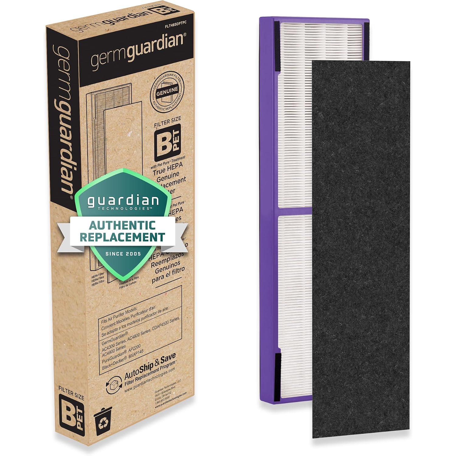 Germ Guardian Flt4850Pt True Hepa Genuine Air Purifier Replacement Filter B, With Pet Pure Treatment For Germguardian C4900, Ac4825, Ac4850Pt, Cdap4500, Ac4300, And More