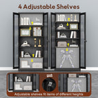 Lockable Display Cabinet With Glass Doors, Curio Cabinets With 4 Adjustable Shelves, Liquor Bookcase Bookshelf With Doors, Metal Storage Cabinet For Living Room Pantry, Black