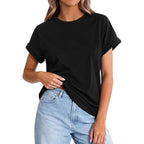 Prettygarden Womens Summer Tops 2026 Spring Casual Rolled Short Sleeve Basic Tees Crew Neck Work Shirts Fashion Clothing