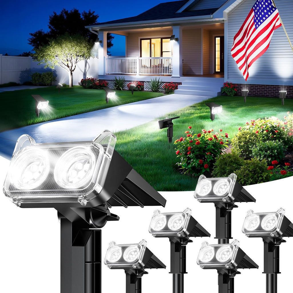 Letmy Solar Lights Outdoor Waterproof Ip65, 6 Pack Solar Spot Lights Outdoor With 14 Big Leds, 2-In-1 Wall Lights & 2 Modes Solar Powered Landscape Spotlights For Garage Pathway Yard Decor Garden Gift