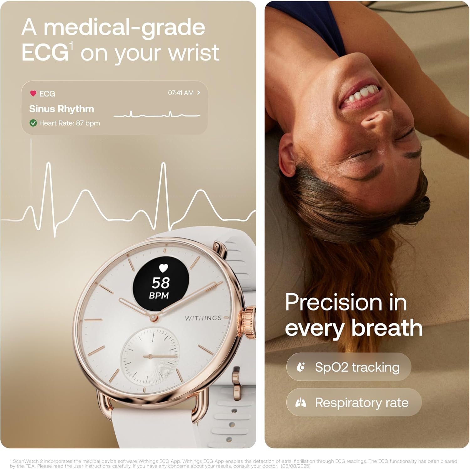 WITHINGS ScanWatch 2 - Hybrid Smart Watch, Heart Rate Monitoring, Fitness Tracker, Cycle Tracker, Sleep Monitoring, GPS Tracker, 30-Day Battery Life, Android & Apple Compatible, HSA/FSA
