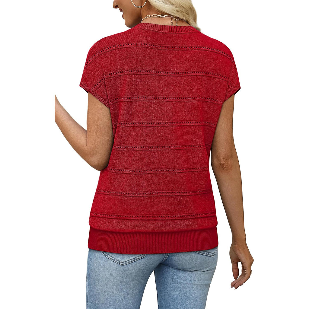 Wiholl Short Sleeve Sweater For Women V Neck Trendy Summer Tops 2026 Spring Fashion Clothing Business Casual Outfits