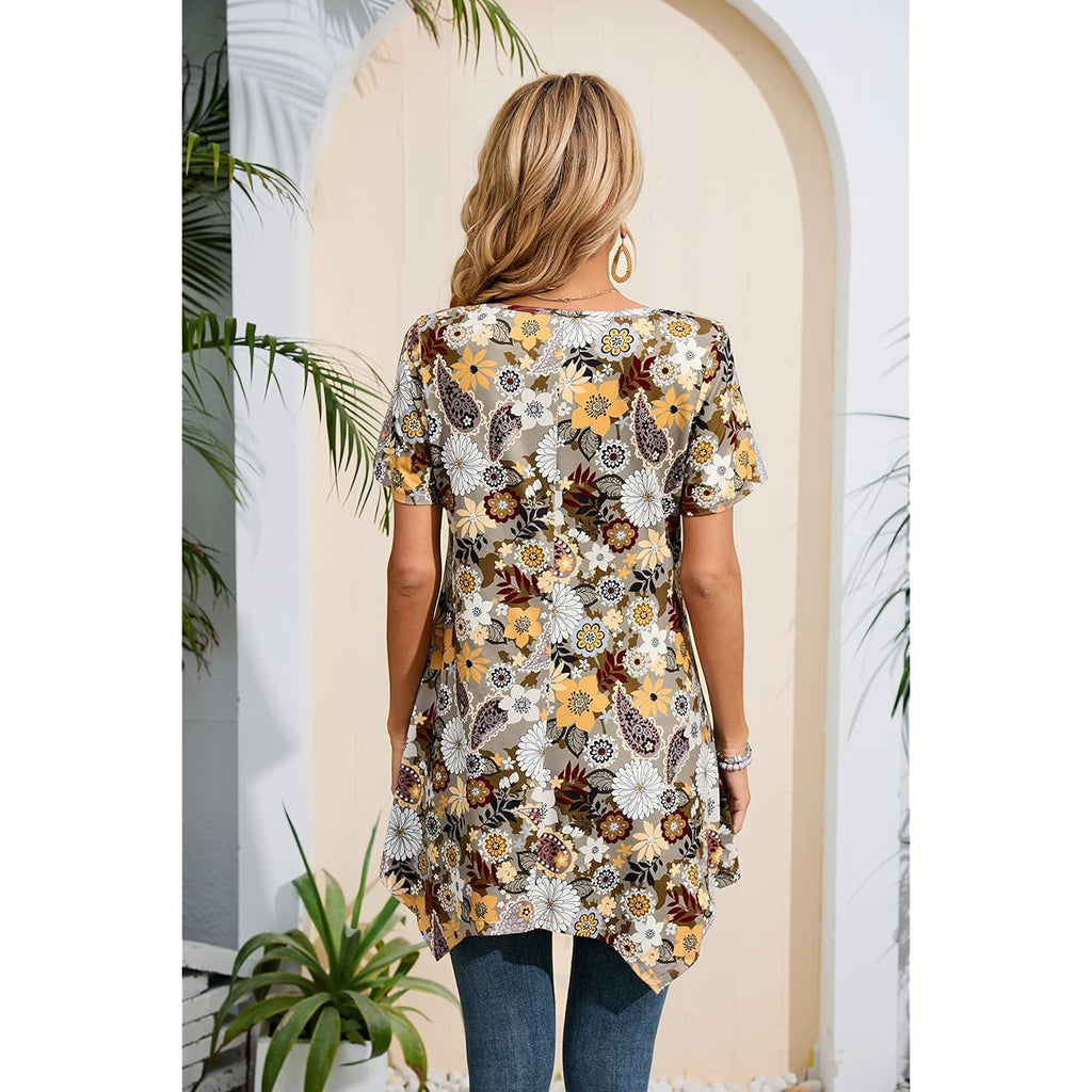 Tunic Tops for Women Plus Size Short Sleeve Top Loose Fit Dressy Casual Swing Summer Tunics Tops to Wear with Leggings